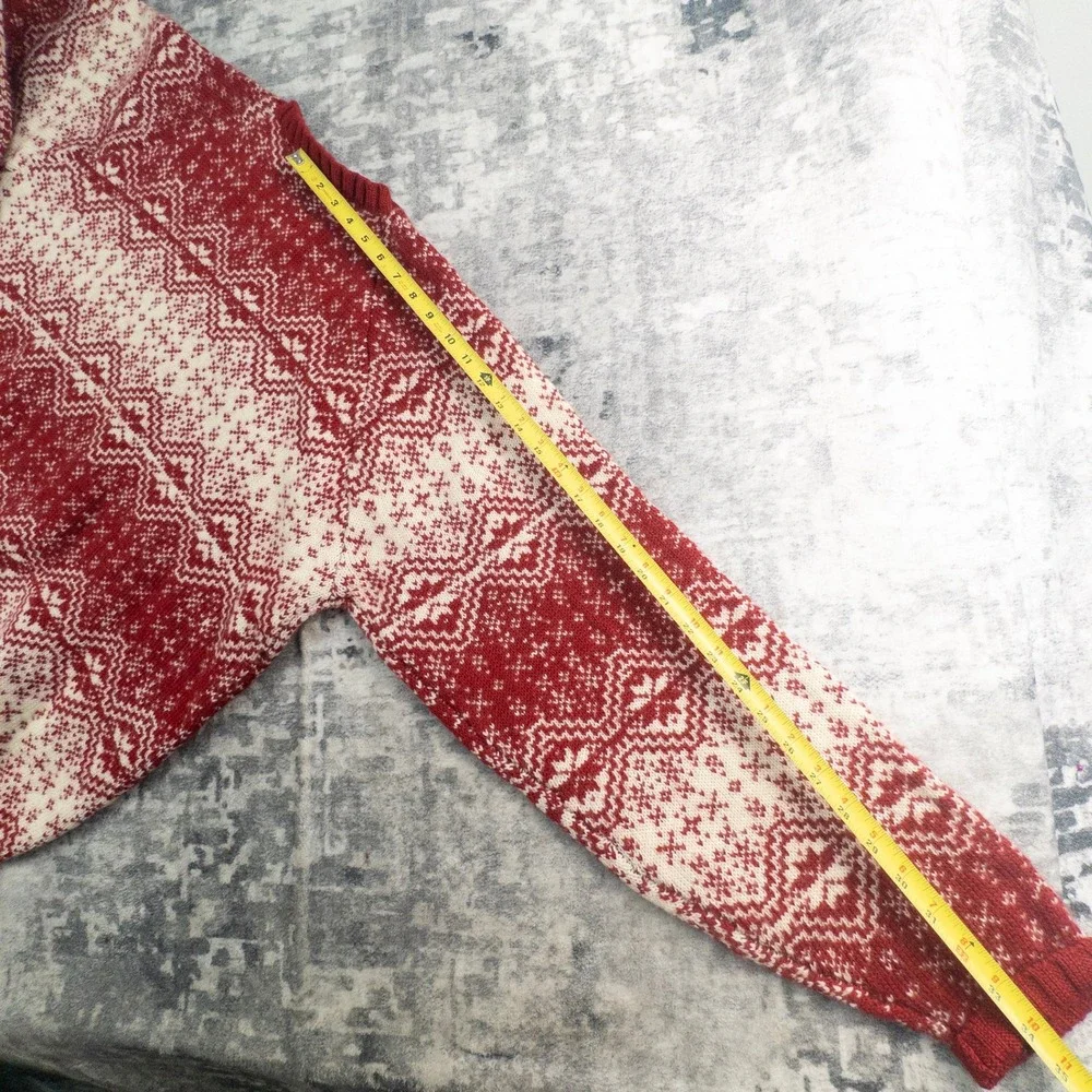 Vintage J. Crew Mens XL 100% Wool Fair Isle Nordic Sweater Red White Oarsman Tag